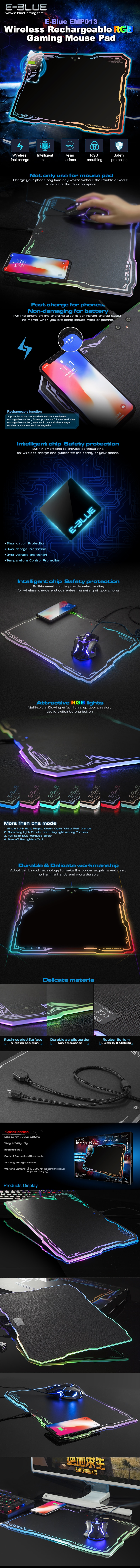 Tapis de souris Gamer avec rétro-éclairage RGB LED - E-BLUE - EMP013BKAA-IU  - Tapis de souris - Achat & prix